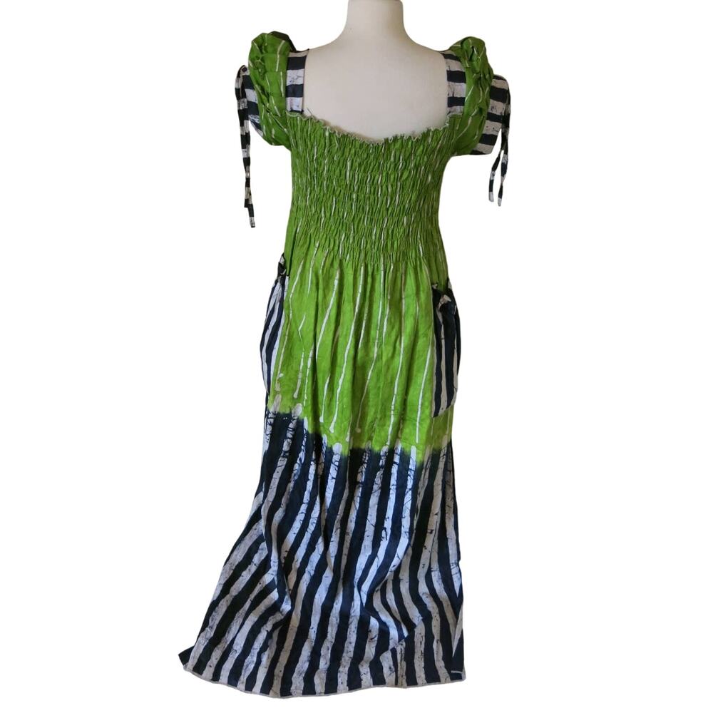 AFRICAN Handmade Ankara Dress Kaftan Maxi Short Sleeve Green Ethnic Traditional